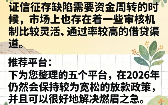 2026好下钱的口子，理出5个征信瑕疵也能借网贷轻松下款的软件