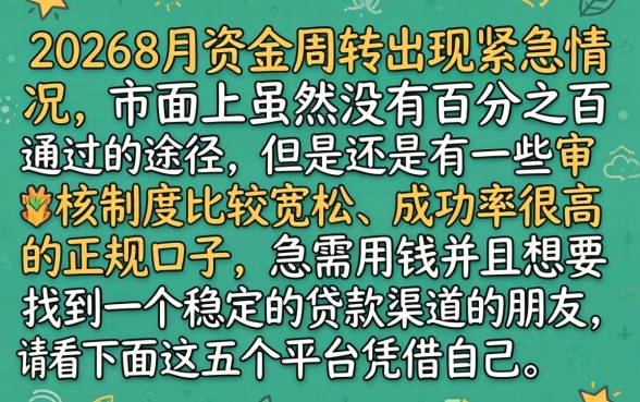 2026必下款的口子8月，鼎力推荐5个靠谱借钱的网贷口子