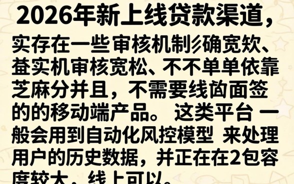 2026新口子无视黑白，陈列五个不用面签和芝麻分的贷款app