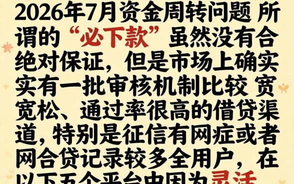 2026年7月必下款的口子，细致阐述五个无视网黑征信黑5000贷款口子