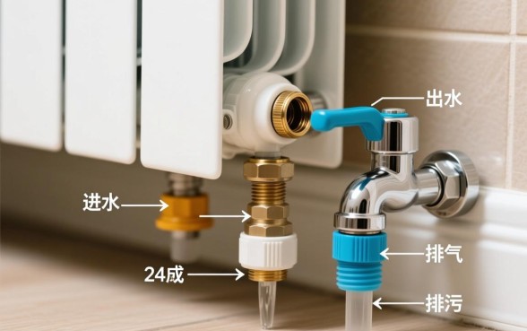 暖气片水龙头下边有几个口子怎么安装的