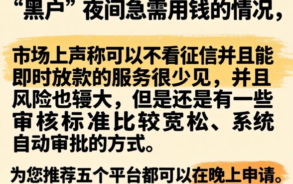 黑户网贷晚上能下款的口子，甄选5个不看征信网贷平台放款快的平台