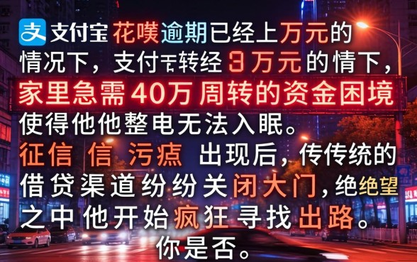 有什么办法可以贷款40万，规整5个支付宝花呗逾期万元快速贷款软件