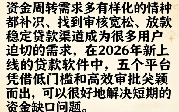 2026年稳下款良心口子，细致阐述5个新上线贷款平台门槛低软件
