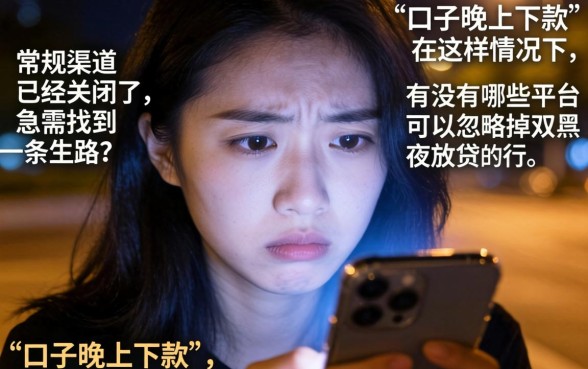 有什么口子晚上下款的，陈列5个无视双黑能下款的口子