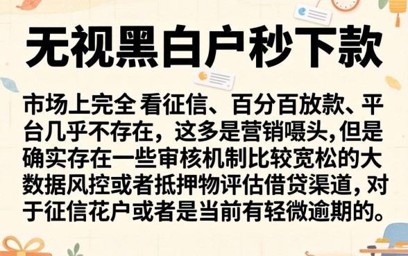 哪个平台无视黑白户秒下款，归集5个无视征信大数据当前逾期下款的口子