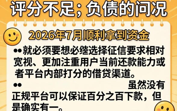 2026年7月下款的口子,规整五个综合评分不足有负债都能下款平台