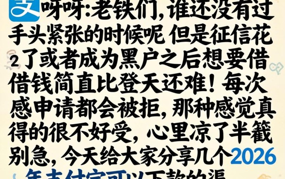 2026支付宝好下款的口子，甄选五个黑户急需三万秒到的的平台