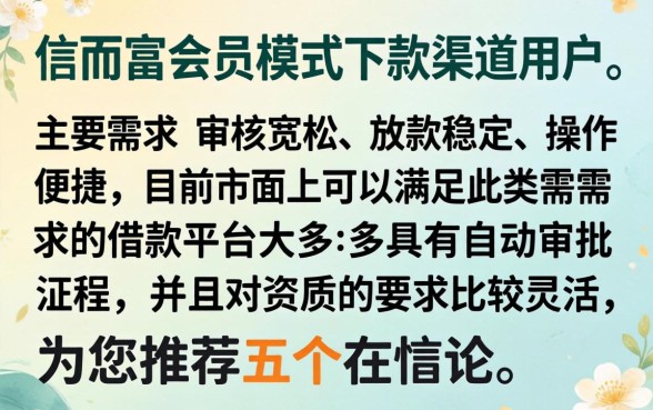 类似信而富会员下款的口子，枚举5个比较靠谱的借钱软件
