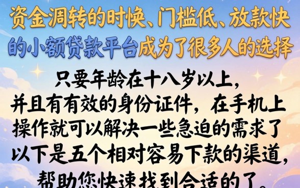 小额贷款平台哪个容易借，梳理5个手机和身份证快速借钱口子