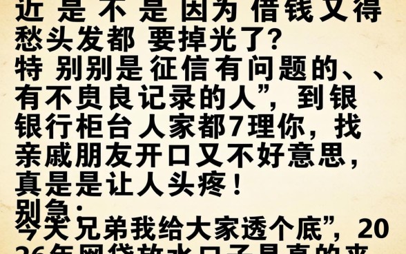 2026年网贷放水口子，陈列五个无视风控5000必下口子