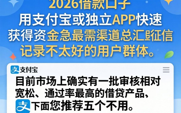支付宝2026借款口子，梳理5个不看征信的借钱软件