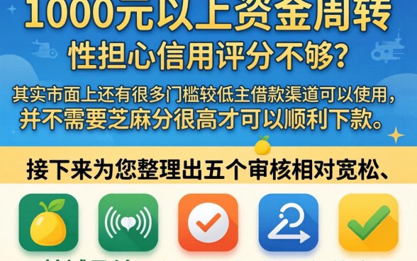 1000元以上好下的口子，梳理5个不用芝麻分能借的口子