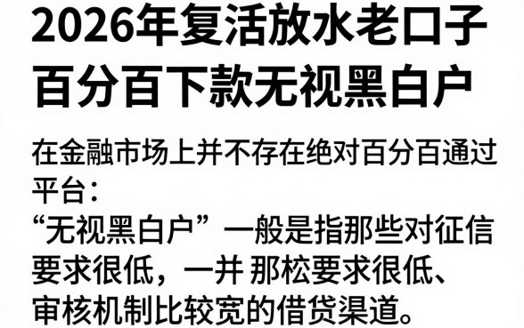 2026复活放水的老口子，概览五个百分百下款无视黑白户网贷