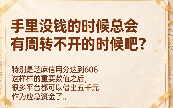 608芝麻信用分借款包下5000救急必看！2026年这5个口子稳下8000